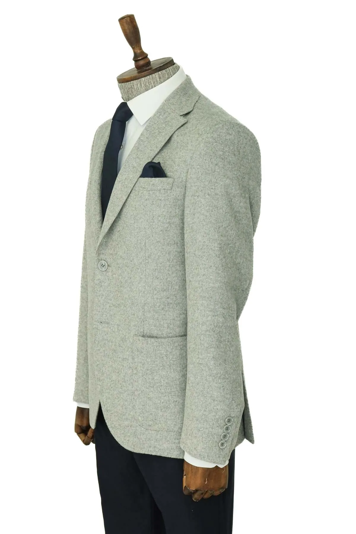 WSS Slim Fit Plain Wide Lapel Grey Men Wool Blazer  - Comitán