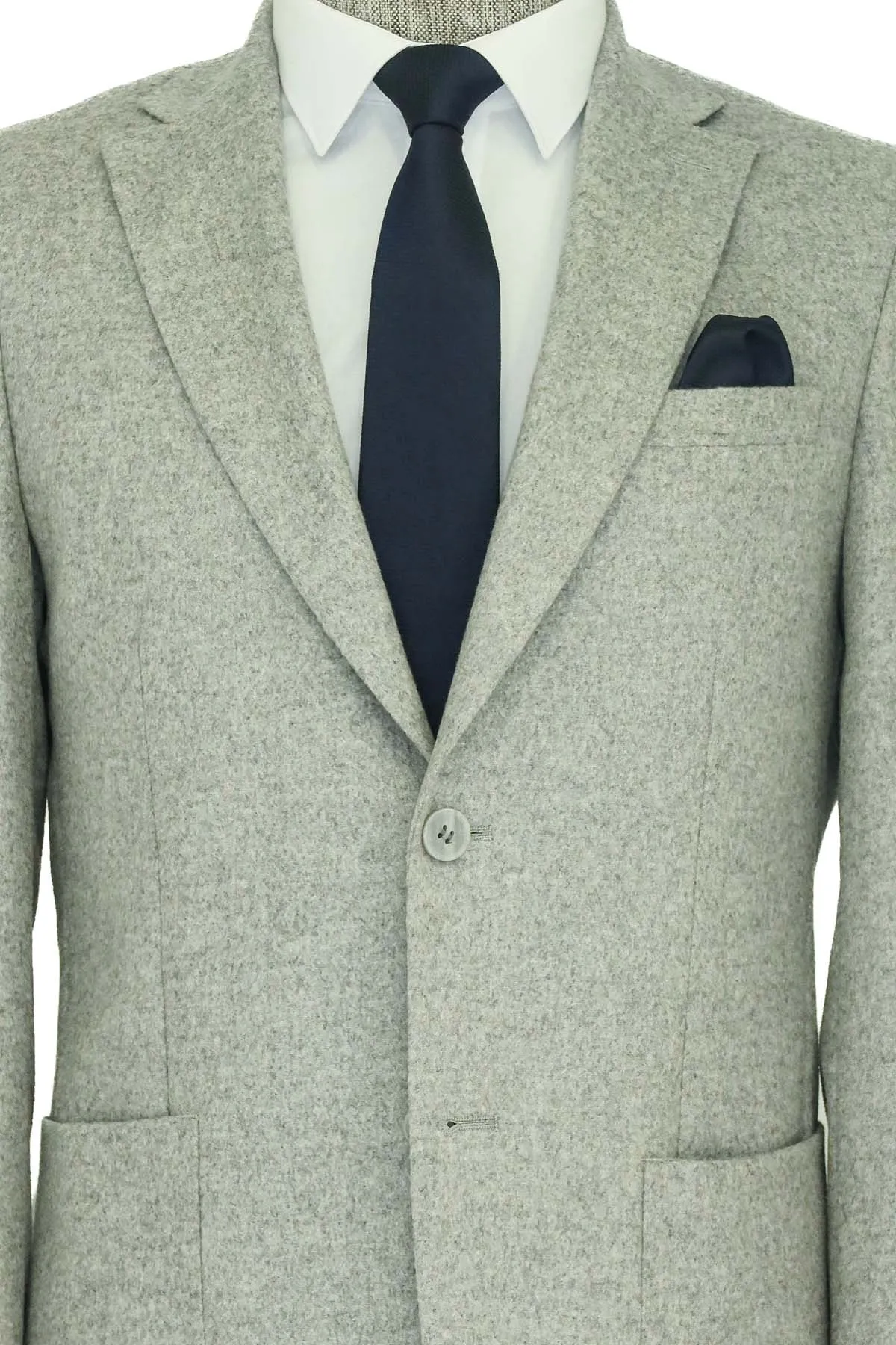 WSS Slim Fit Plain Wide Lapel Grey Men Wool Blazer  - Comitán