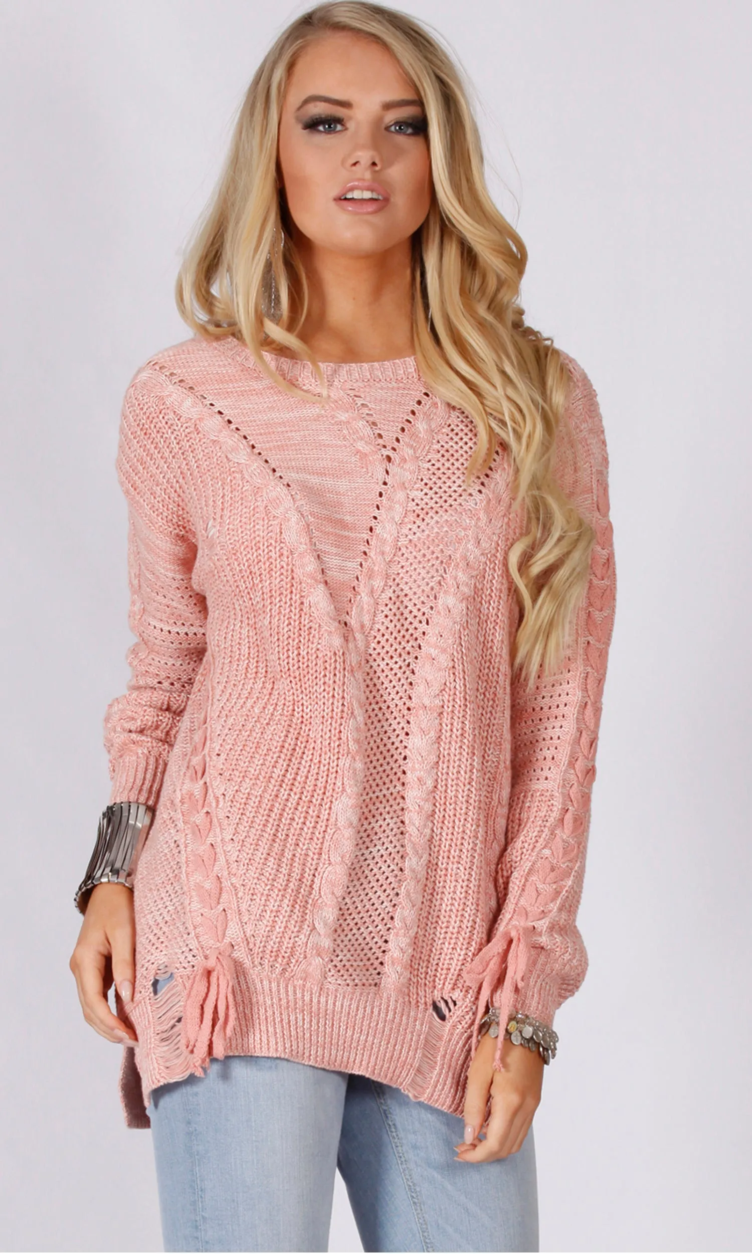 YW17082SS Lace-Up Cable Knit Sweater (Pack)