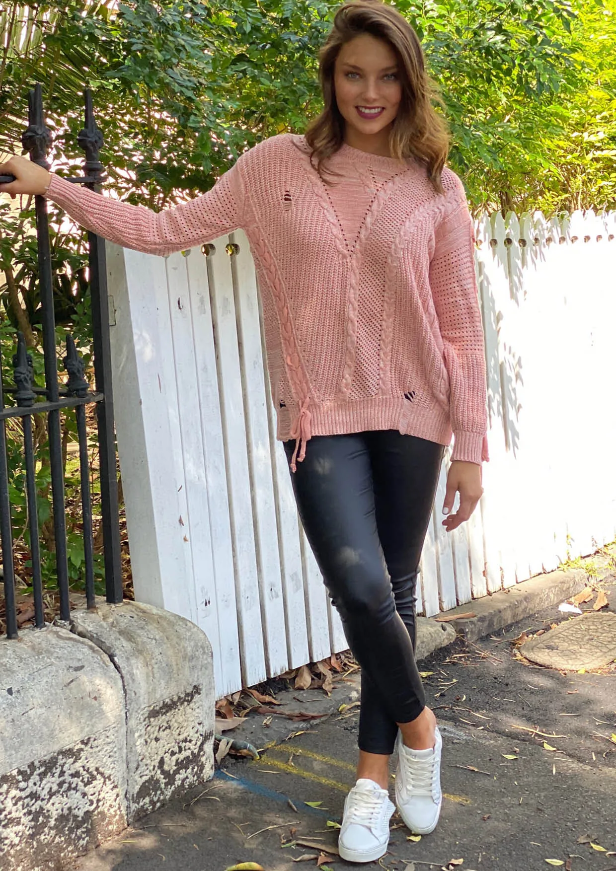 YW17082SS Lace-Up Cable Knit Sweater (Pack)