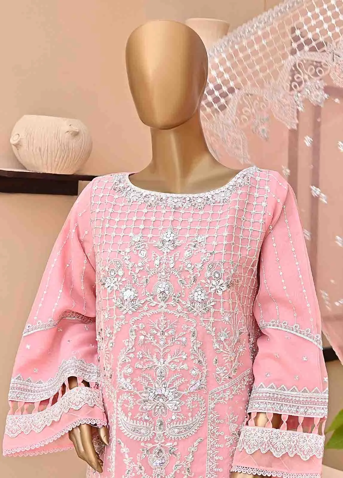 ZEF-2015- 3 Piece Embroidered Organza