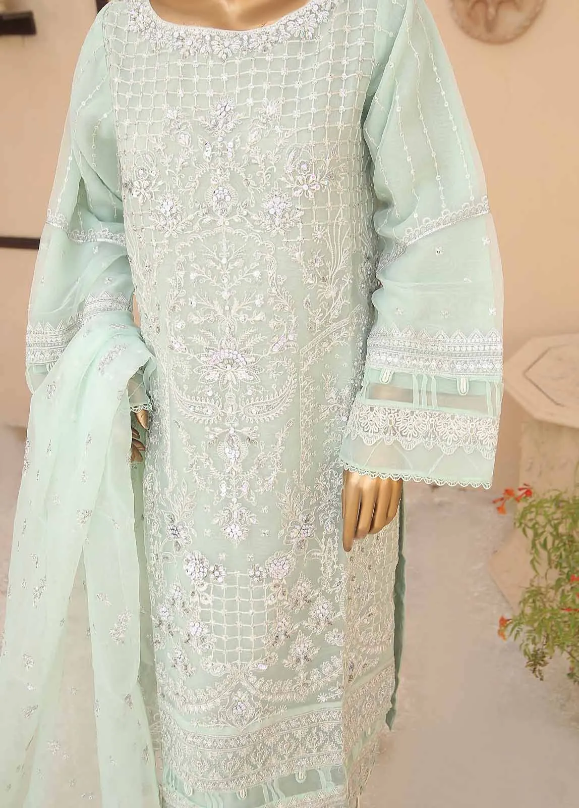 ZEF-2015-Z 3 Piece Embroidered Organza
