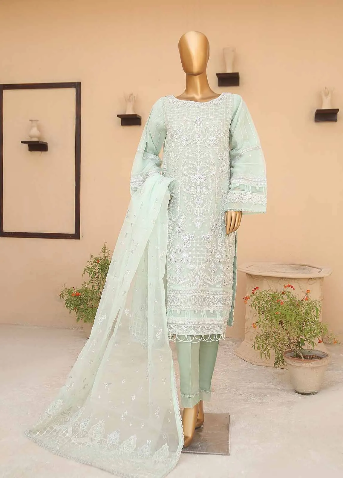 ZEF-2015-Z 3 Piece Embroidered Organza